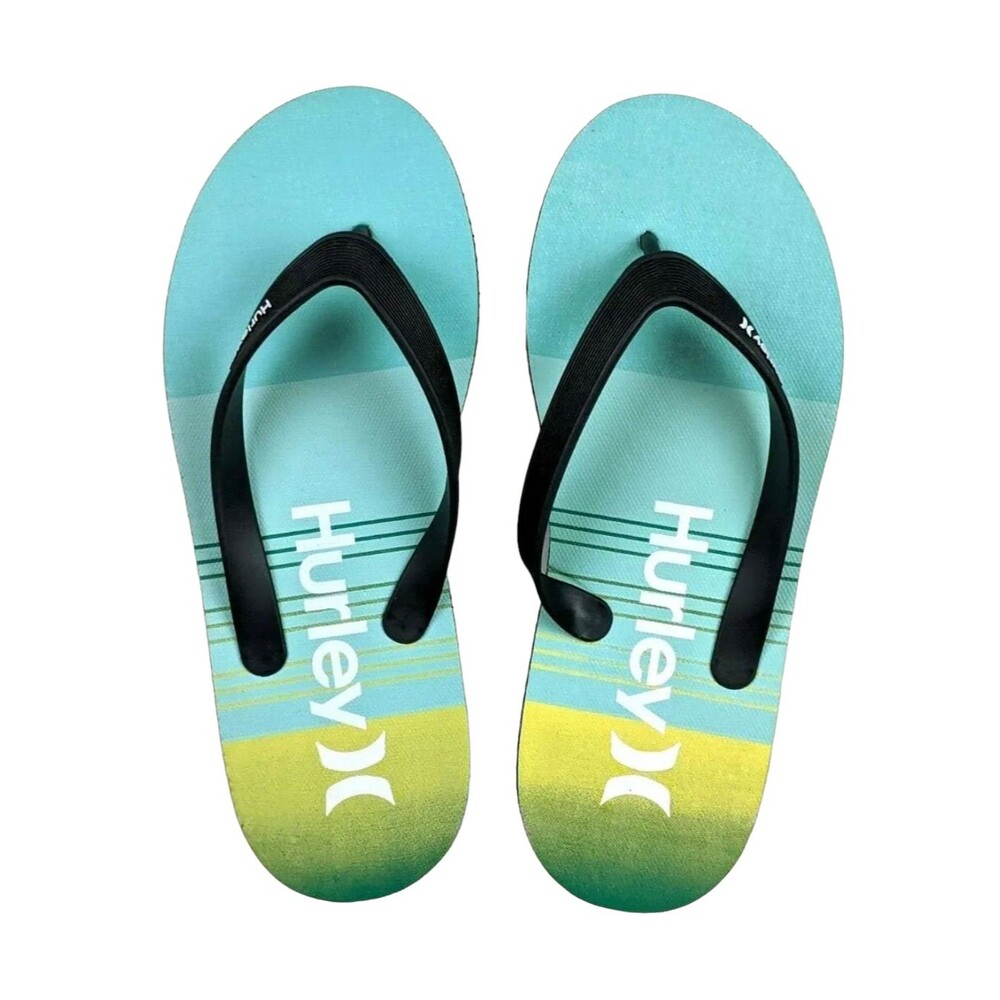 Hurley Men's Black w Turquoise Striped Footbed Flip-Flops Sandal Size 9 NWOT